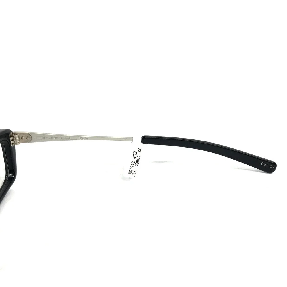 Onkel Eyeglasses Frames Buto Col 01 Black Silver Rectangle Full Rim 50-15-140
